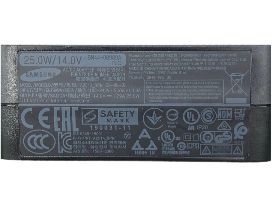Originale 14V 1.79A 25W Samsung BN44-00989A Alimentatore Adattatore + Cavo Originale 14V 1.79A 25W Samsung BN44-00989A Alimentatore Adattatore + Cavo