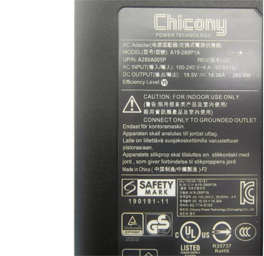 Originale 19.5V 14.36A 280W Acer KP2800H001 Alimentatore Adattatore + Cavo Originale 19.5V 14.36A 280W Acer KP2800H001 Alimentatore Adattatore + Cavo