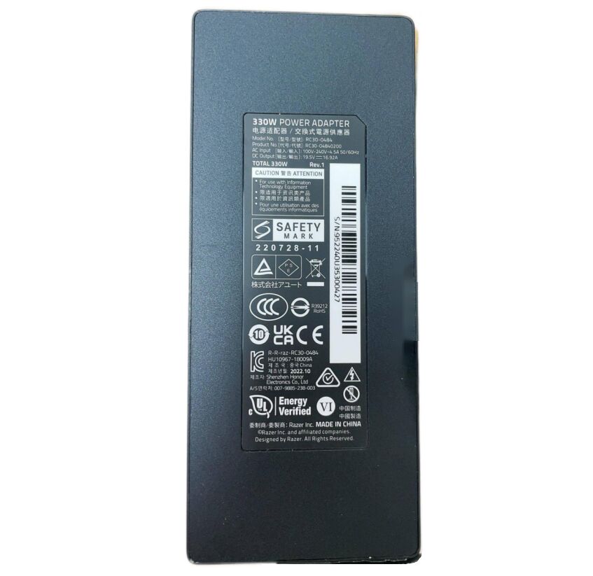 Originale 19.5V 16.92A 330W Razer Blade 16 (2023) Alimentatore Adattatore + Cavo Originale 19.5V 16.92A 330W Razer Blade 16 (2023) Alimentatore Adattatore + Cavo